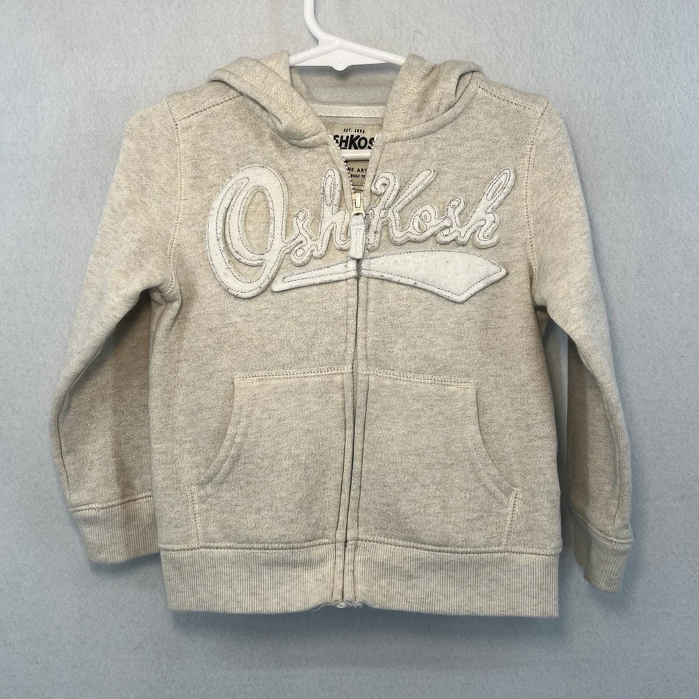OshKosh B'gosh Girls Full Zip Hoodie Cream Glitter Toddler Size 3T Sweatshirt